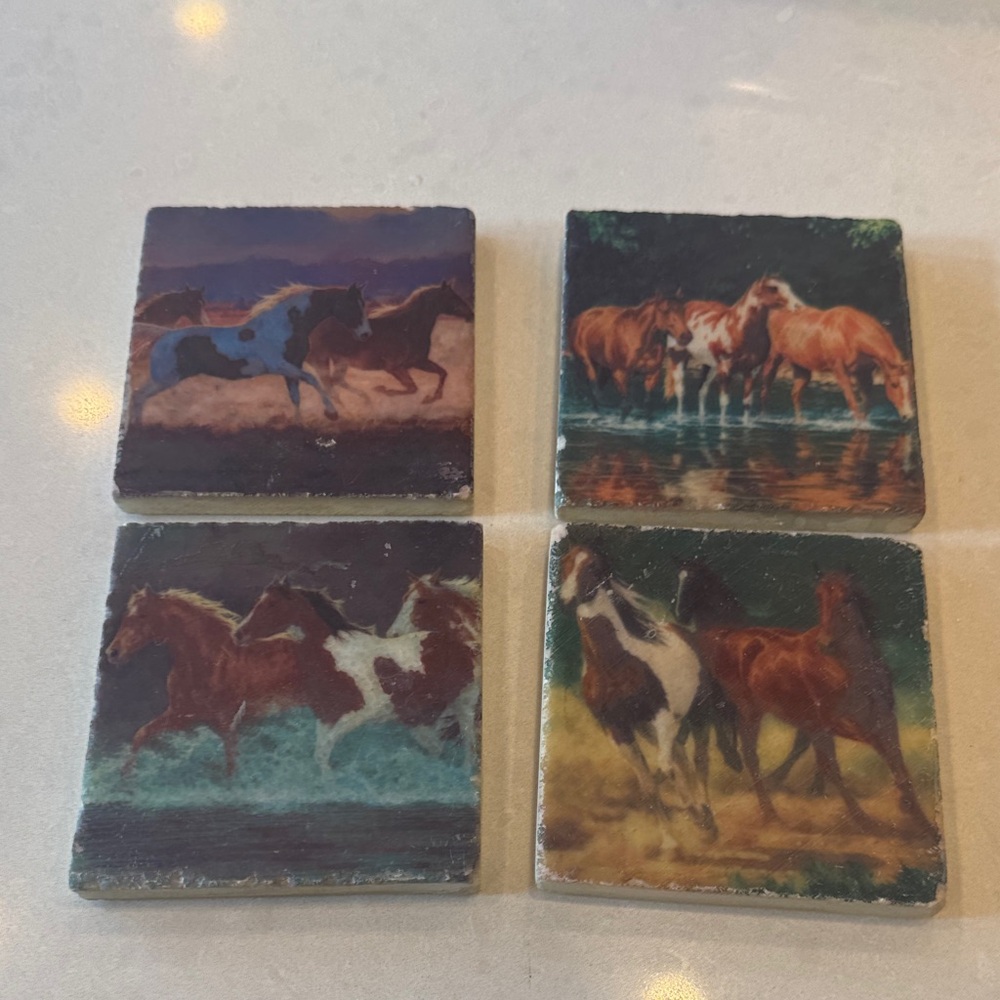 Equestrian Themed Coasters Set - Multicolor cement feel